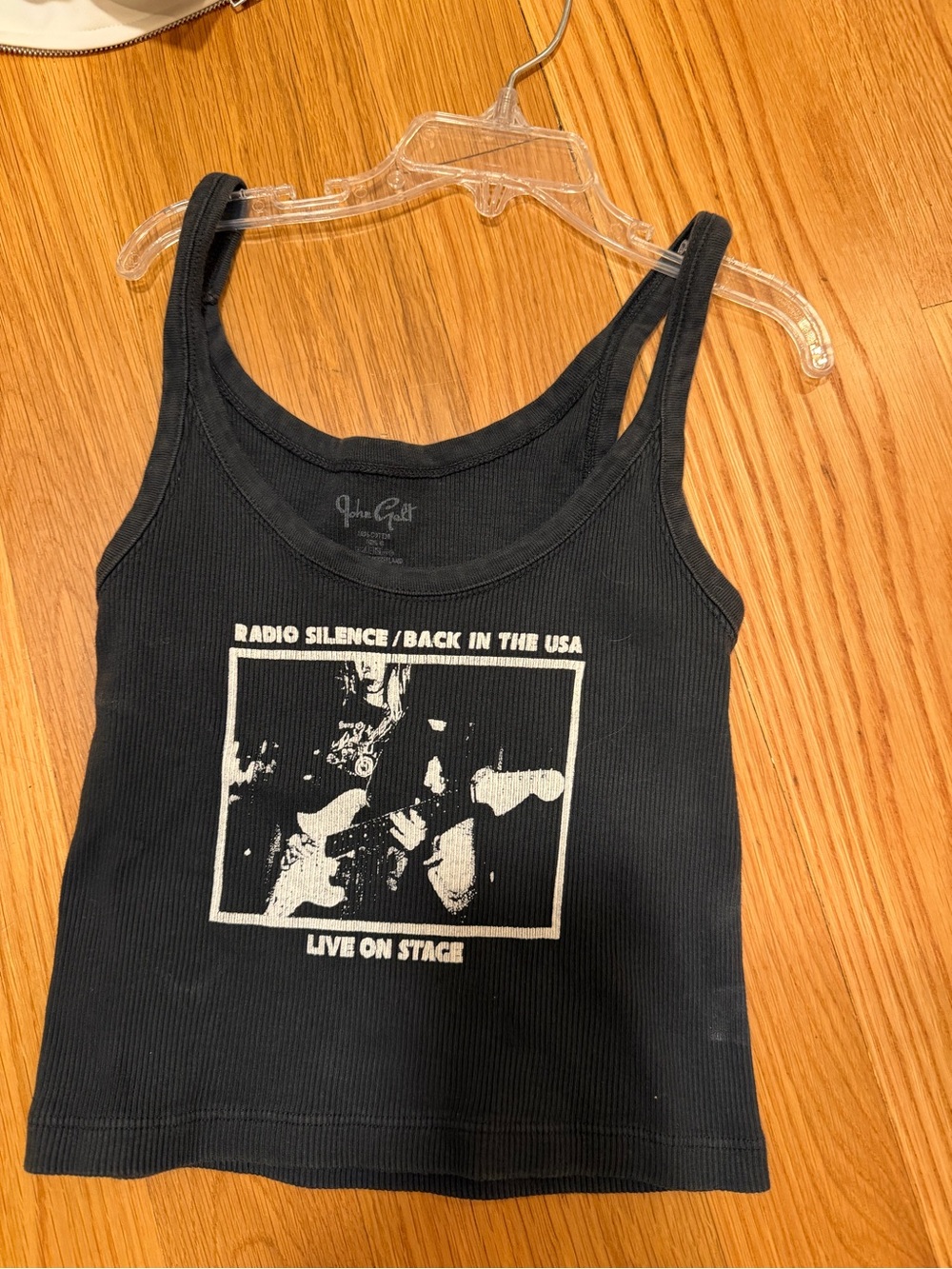 Brandy Melville Black Ribbed Graphic Tank with White Band Photo